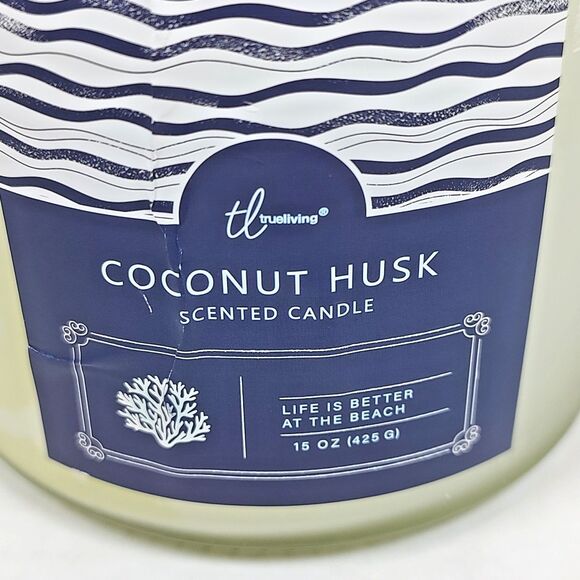 Trueliving Coconut Husk Scented Candle 15 Oz Modern Coastal Beach Jar w/ Lid New - Picture 3 of 9